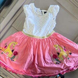 Cynthia Fowler Pink Zoo Giraffe Appliqué Embroidered Dress 2T